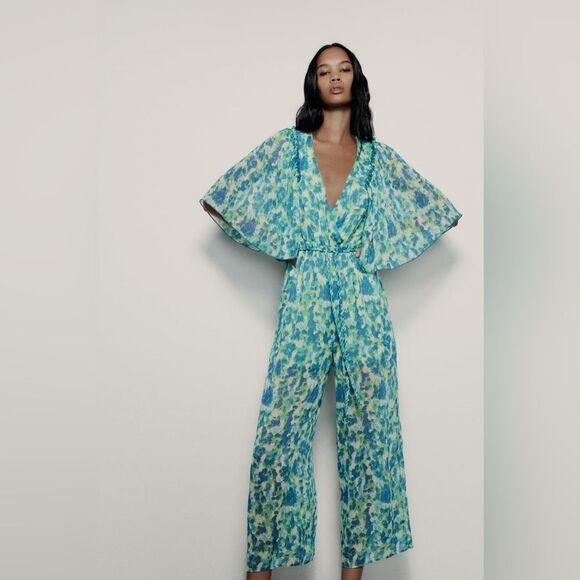 ZARA FLUID PRINTED LONG JUMPSUIT - Picture 8 of 9
